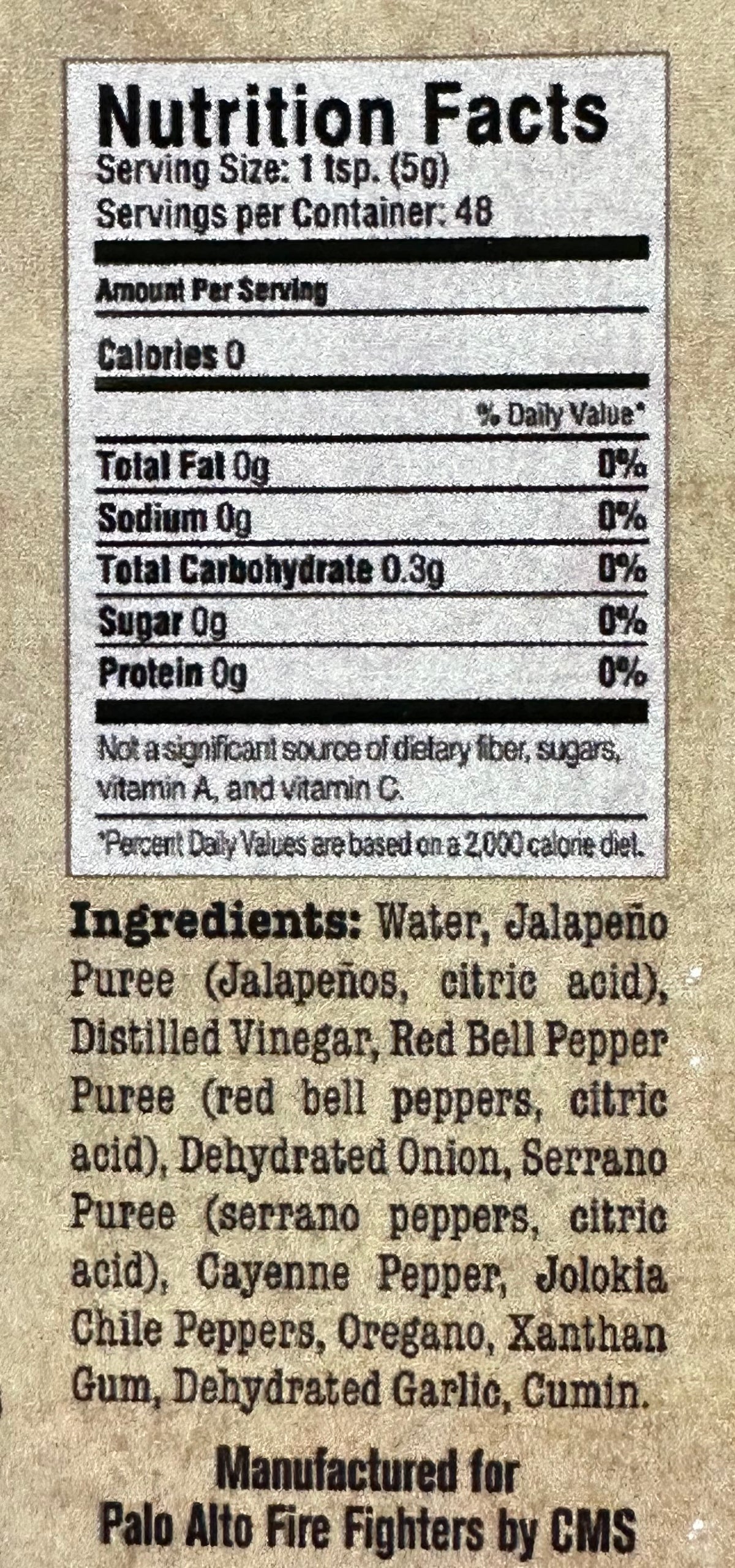 Palo Alto Fire Fighters XXX Ghost Pepper Hot Sauce (No Sodium)